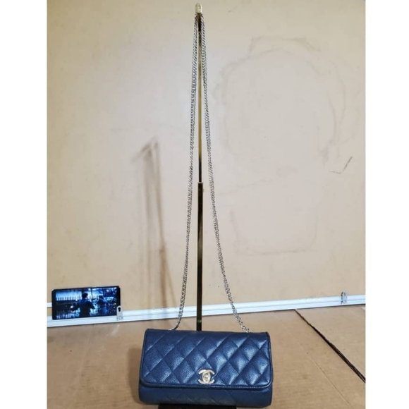 Authentic CHANEL Navy Blue Quilted Caviar Leather CC Small Flap Bag - Picture 2 of 11